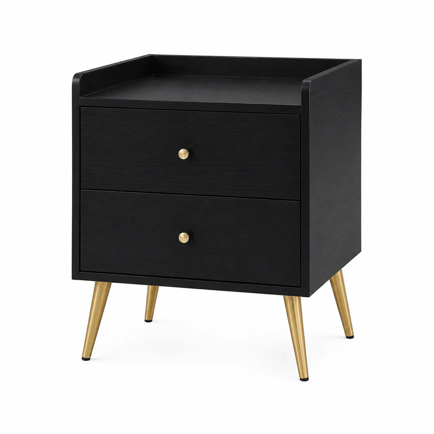 Mesita de Noche de Madera Negro con Patas de Metal Doradas
