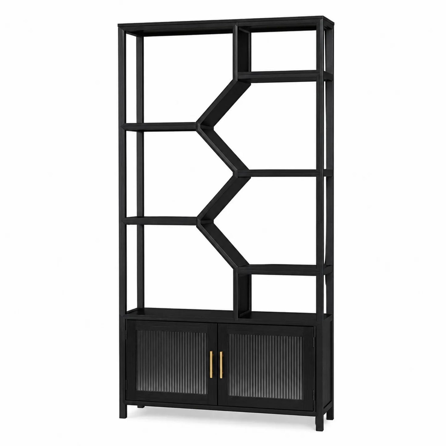 Estantería de Metal Negra con Puertas de Vidrio