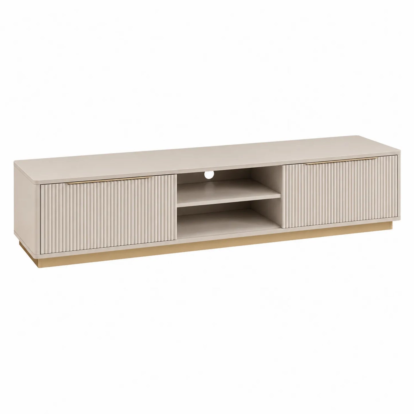 Mueble de TV de madera MDF beige con estantes y puertas 180x40x50 cm