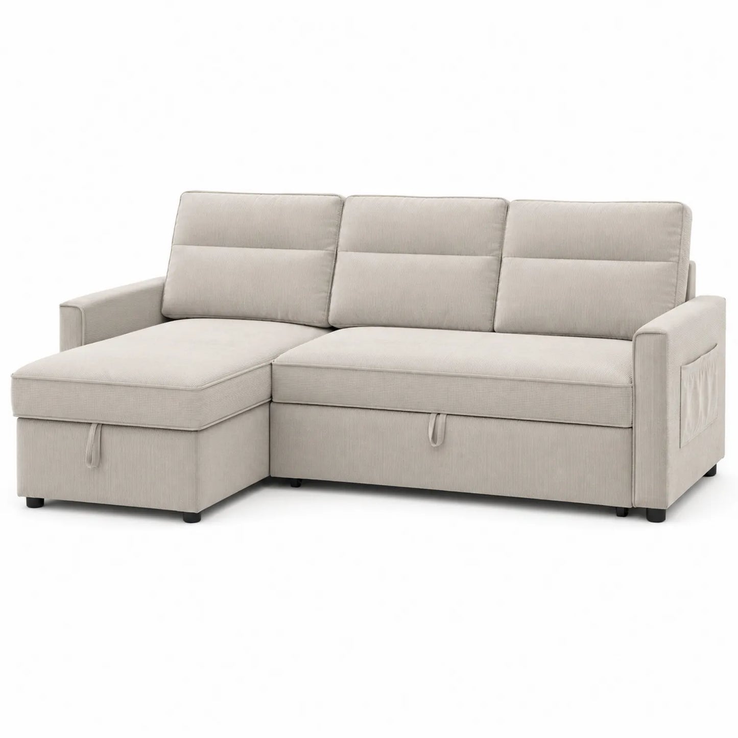 Sofá chaise longue con almacenaje de tela beige 230x85x75 cm