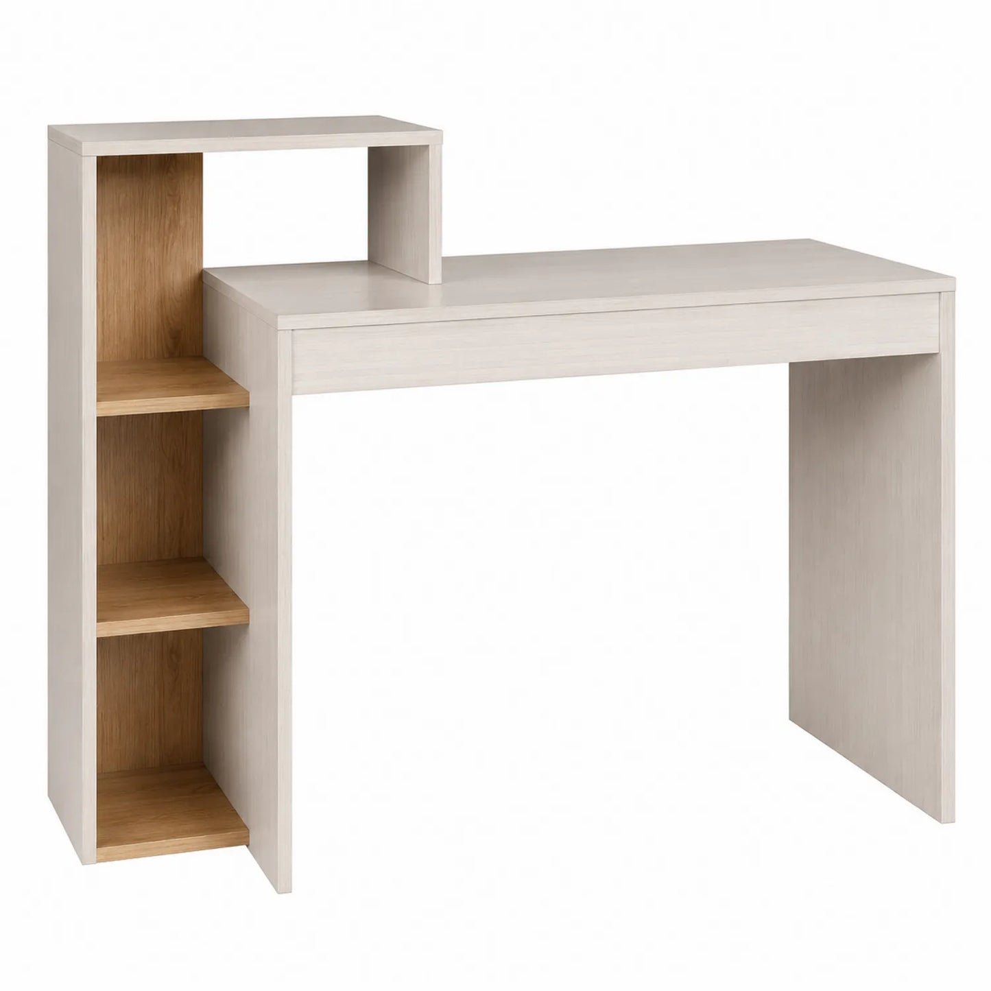 Escritorio de MDF con estantería integrada Blanco y Roble 120x50x75 cm