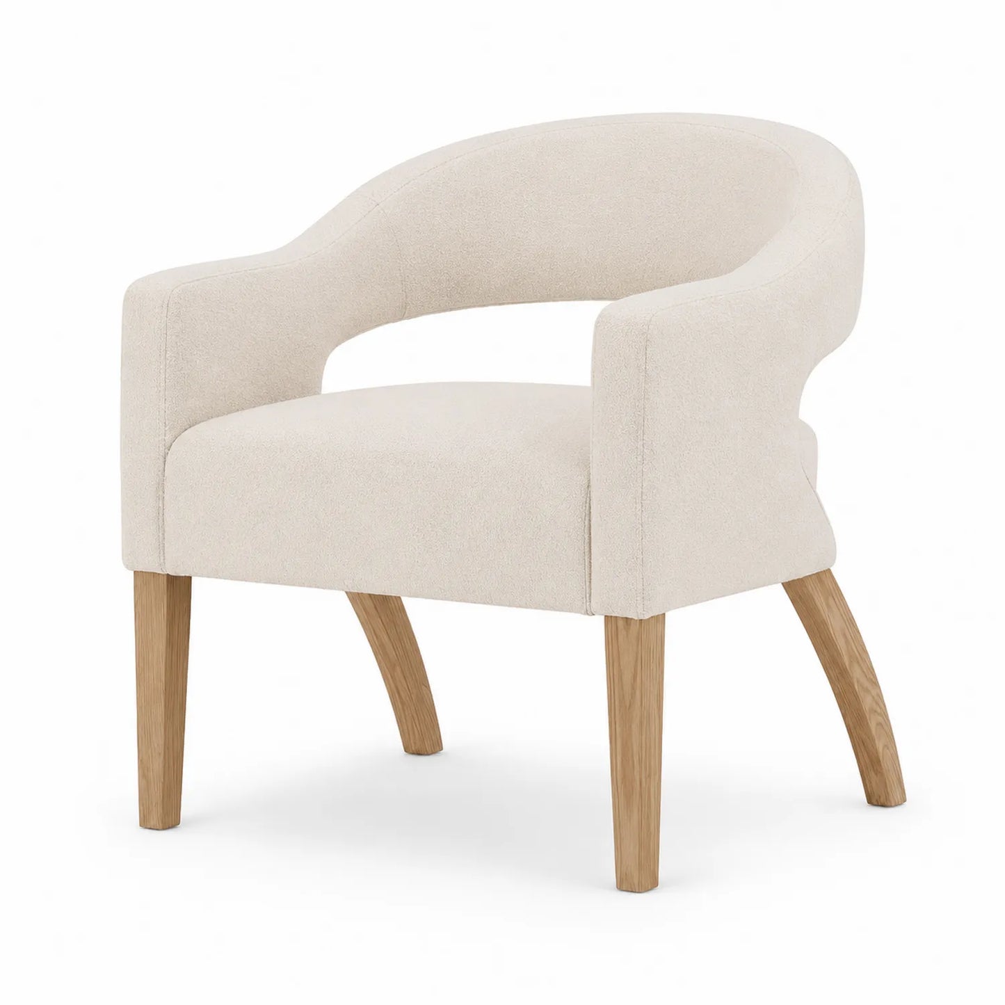 Silla de salón de poliéster beige con patas de roble