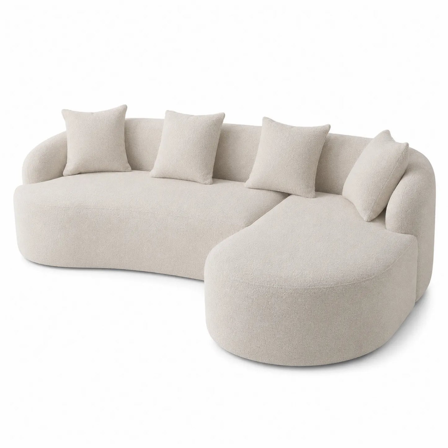 Sofá seccional curvo de poliéster beige con cojines