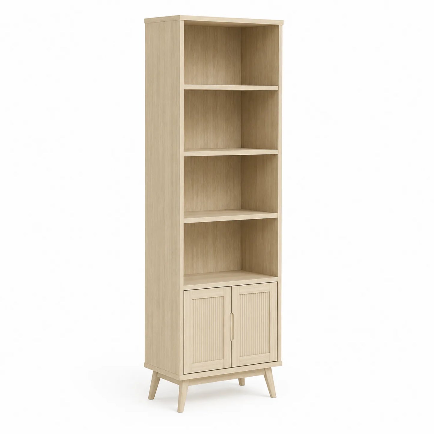 Estantería de madera de pino con armario doble beige 180x60x30 cm