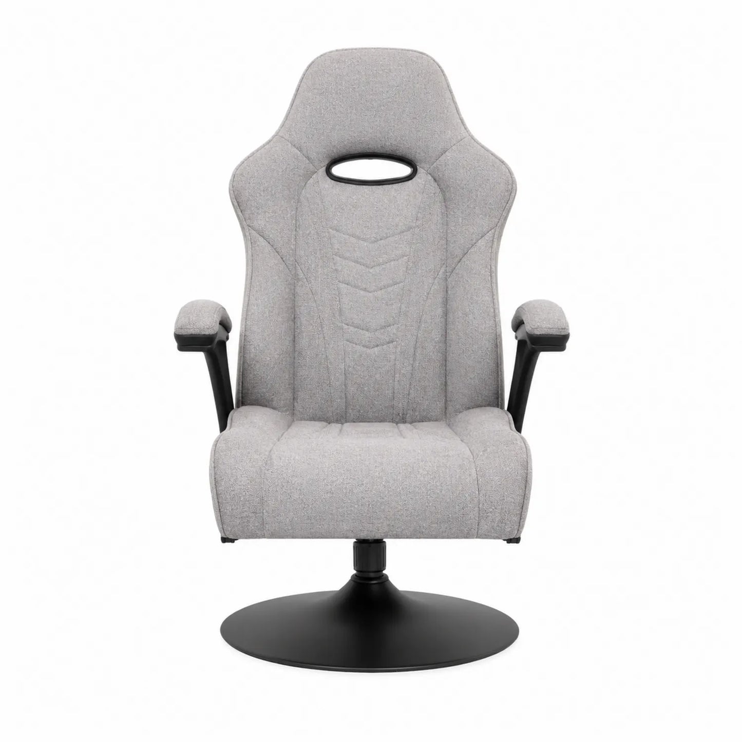 Silla ergonómica de tela gris con base giratoria metálica negra