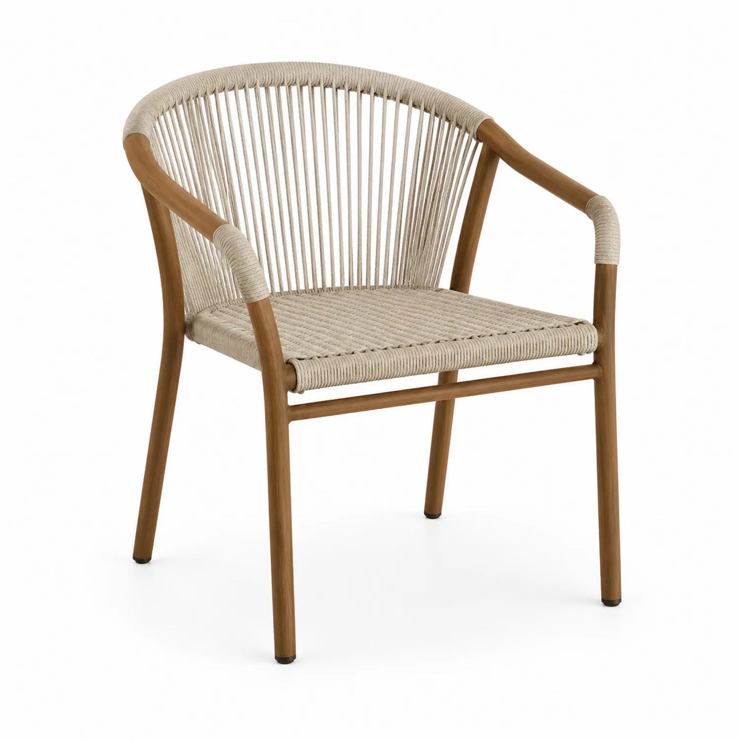 Silla de exterior de cuerda sintética y madera de teca, Beige