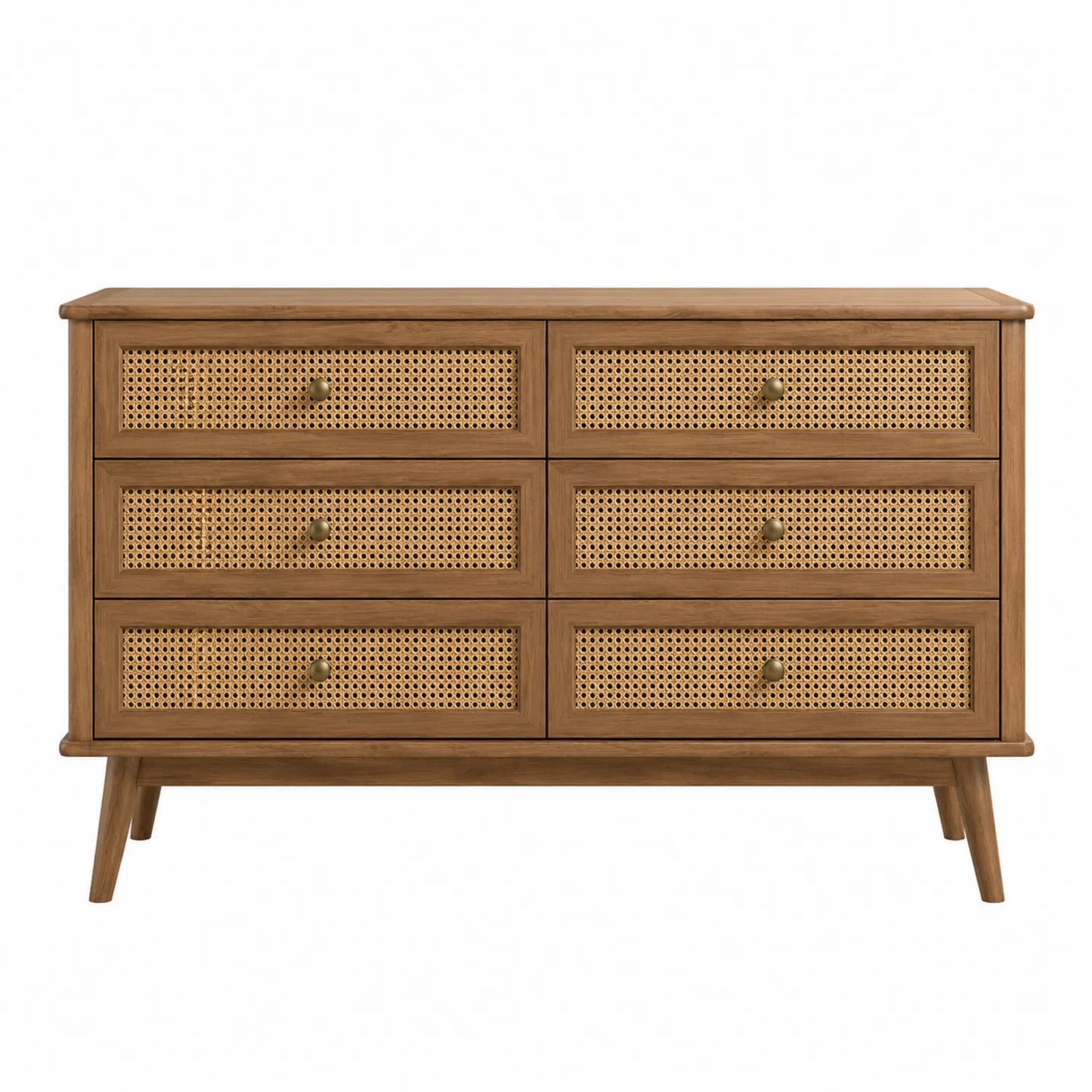 Cómoda de madera y ratán natural con 6 cajones 120x40x75 cm