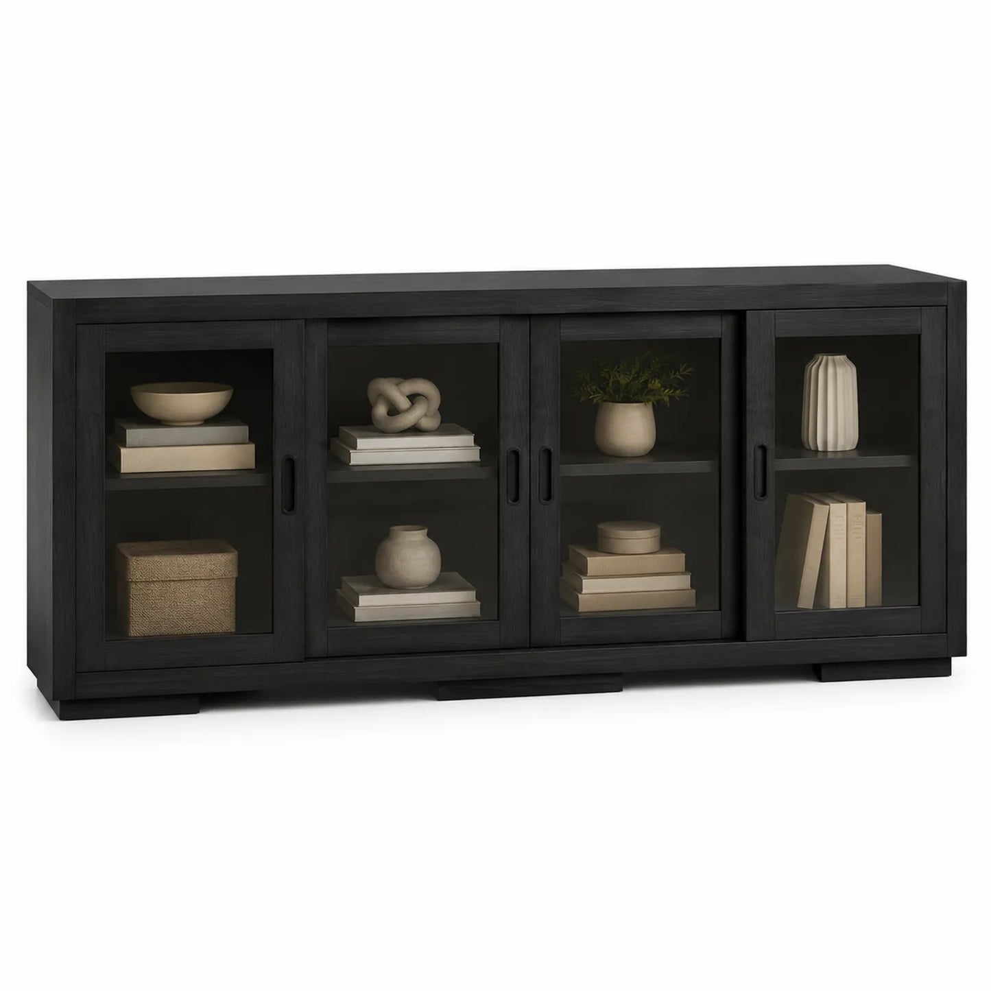 Mueble de TV de Madera Negra con Puertas de Vidrio Templado 160x40x60 cm