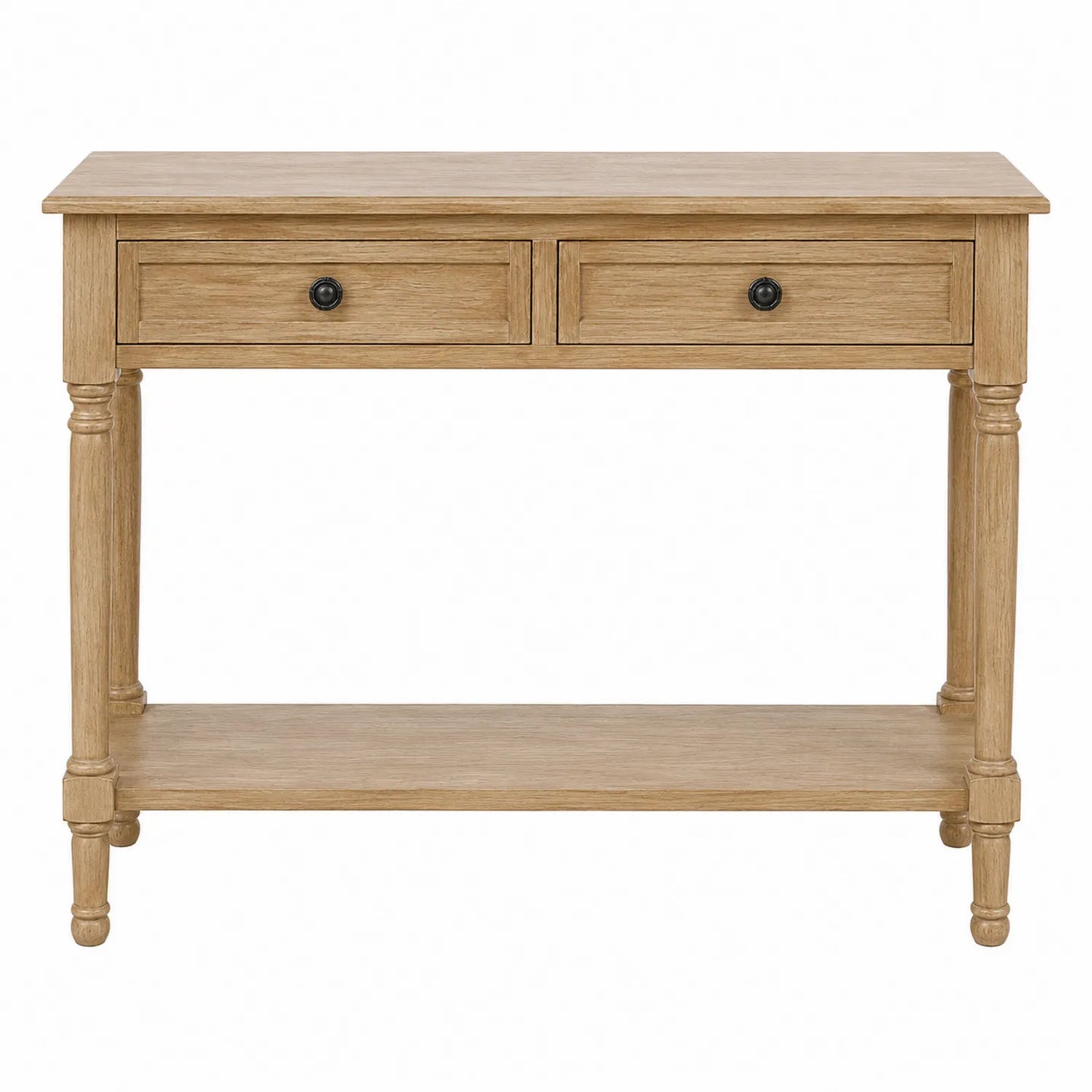 Mesa consola de madera con 2 cajones y estante inferior Roble