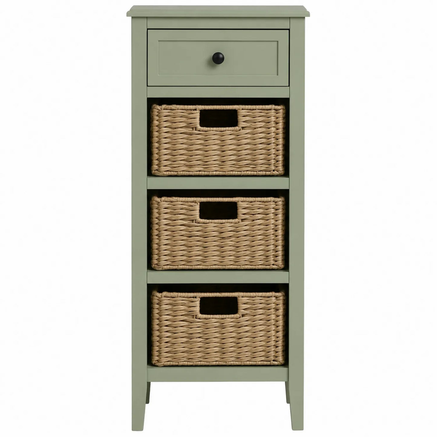 Cajonera de Madera MDF con Cestas de Mimbre Verde 40x30x96 cm