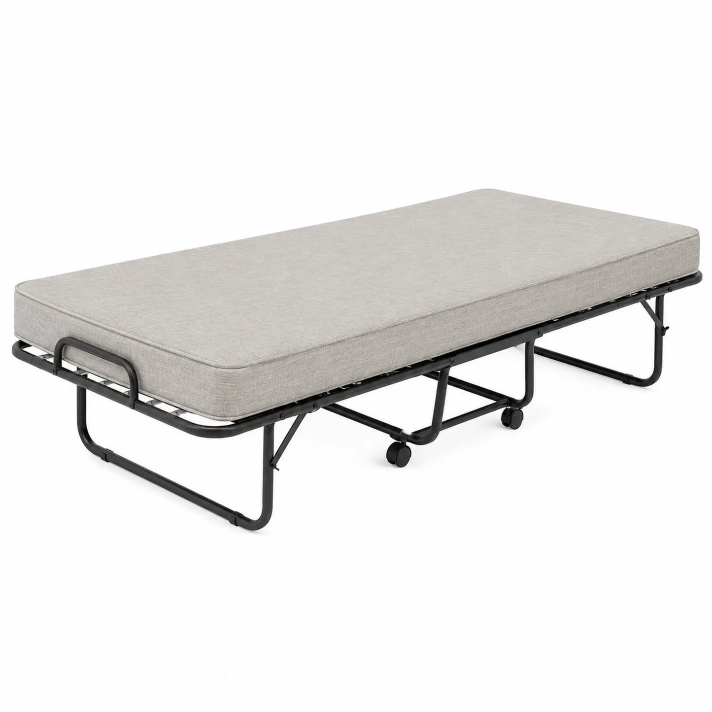 Cama plegable individual estructura de acero con ruedas color Gris 190x80x42cm