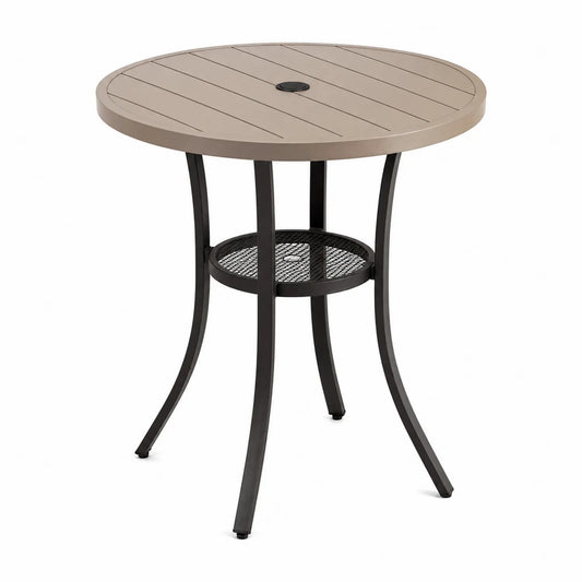 Mesa redonda de acero y HDPE para exterior color Beige 105 cm