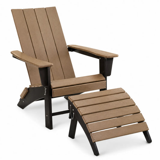 Conjunto de Silla y Reposapiés de Madera Plástica Marrón