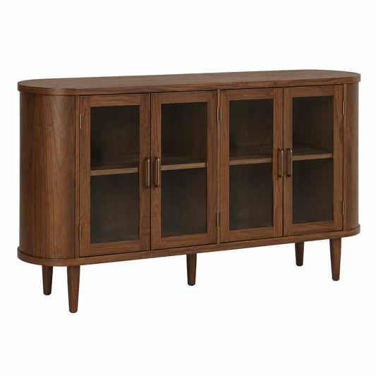 Aparador de Madera con Puertas de Vidrio Templado Marrón 160x40x85 cm