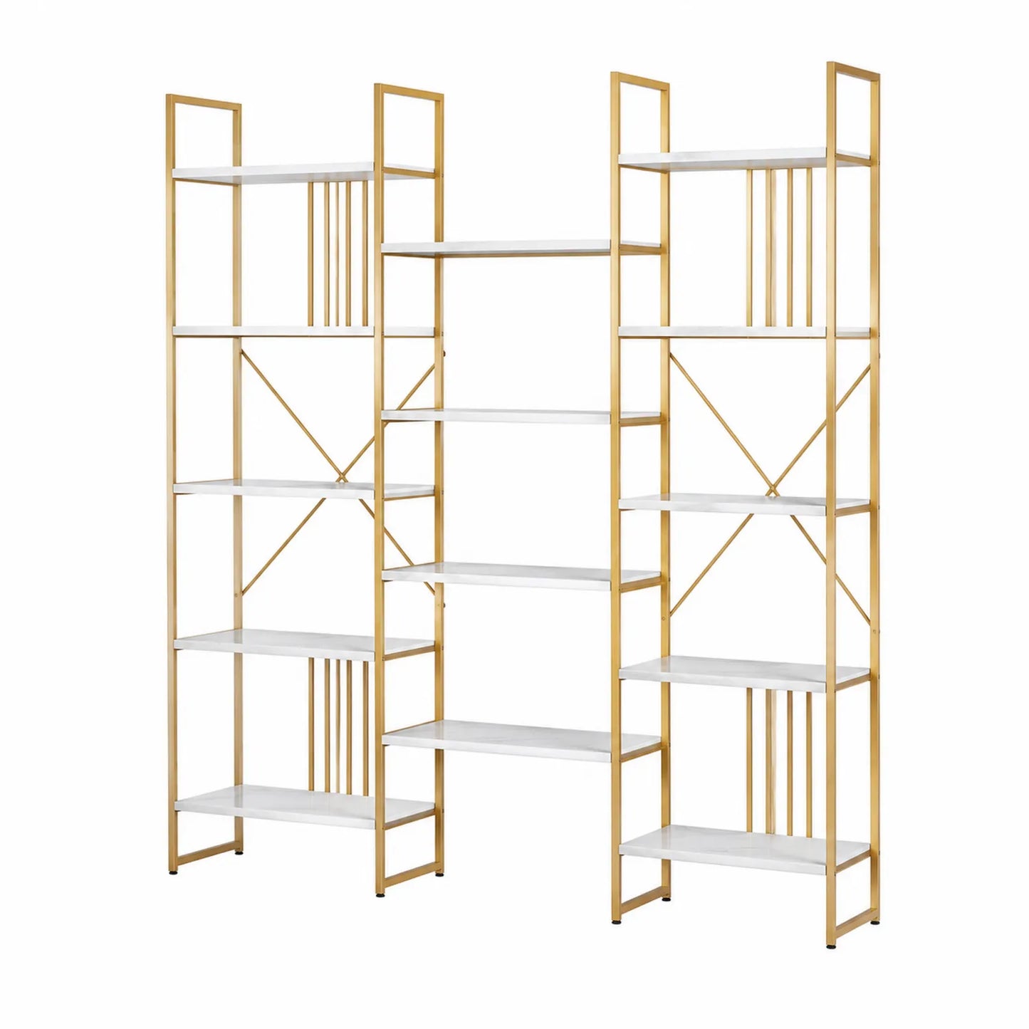 Estantería de Metal y MDF Dorado y Blanco 180x200x30 cm