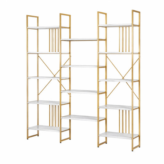 Estantería de Metal y MDF Dorado y Blanco 180x200x30 cm