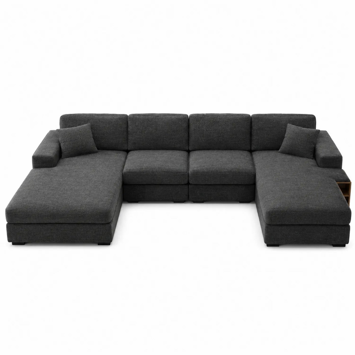 Sofá modular de tela gris oscuro en forma de L con chaise longue