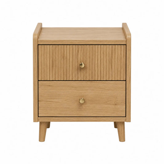 Mesita de noche de madera de roble con 2 cajones 40x35x55 cm