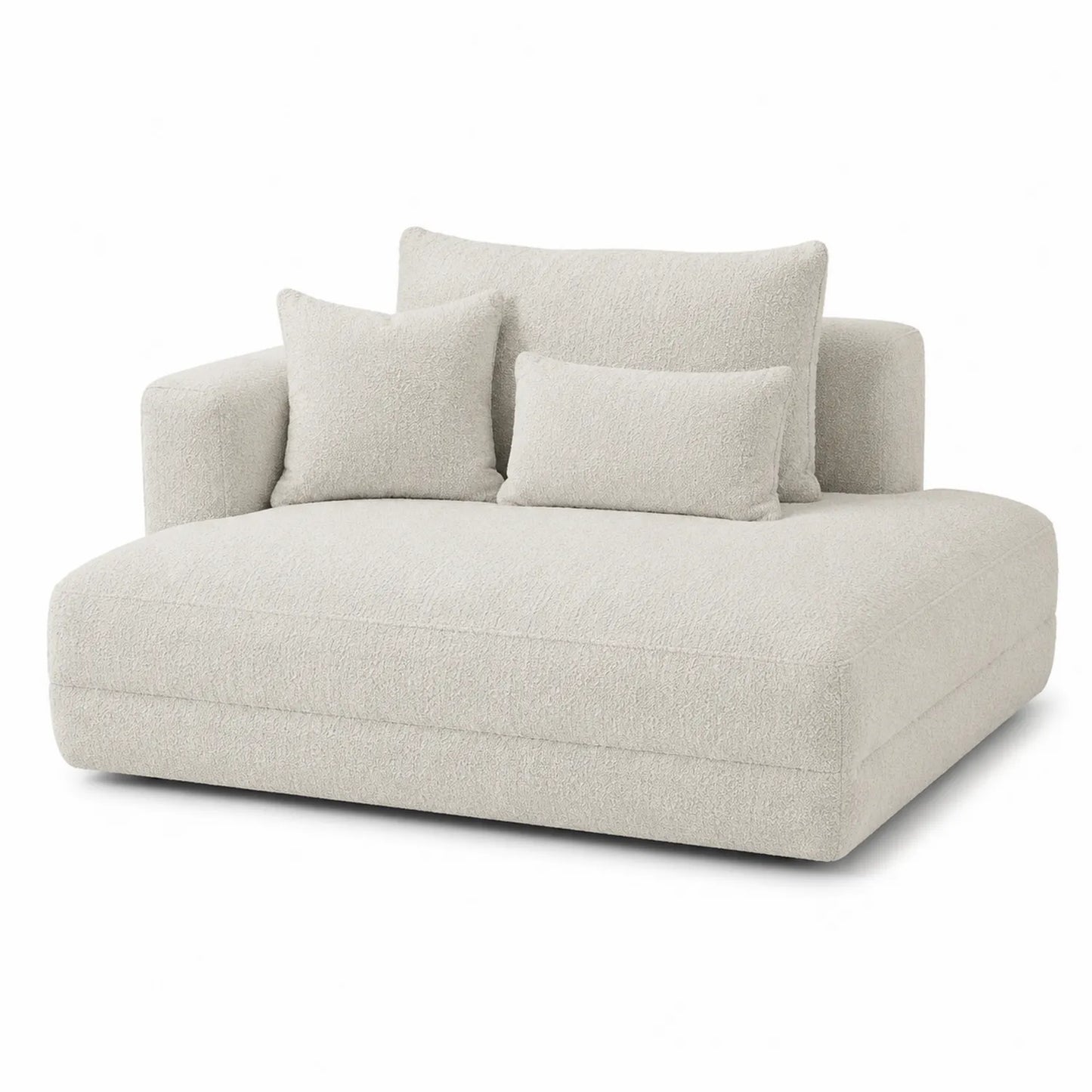 Sofá cama de tela bouclé beige con cojines 160x90x85 cm