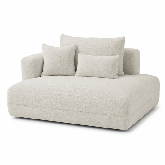 Sofá cama de tela bouclé beige con cojines 160x90x85 cm