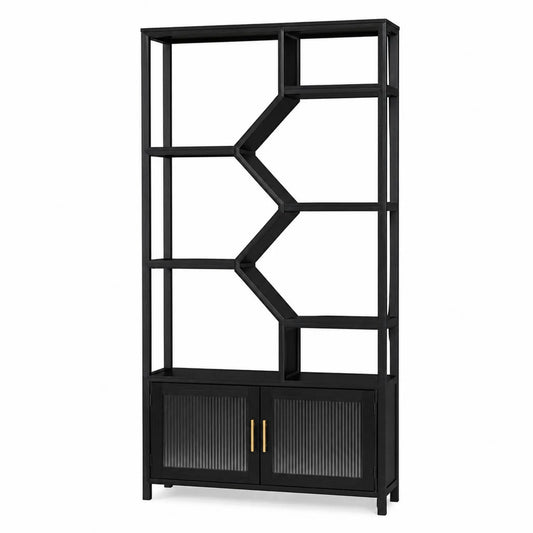 Estantería de Metal Negra con Puertas de Vidrio