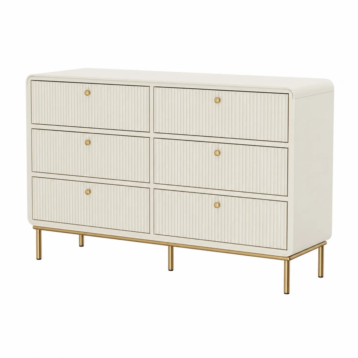 Cómoda de Madera con 6 Cajones Blanca con Patas de Metal