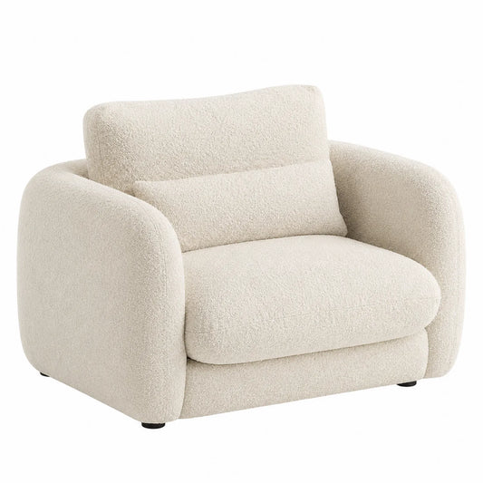Sofá individual de madera y bouclé beige 85x95x75 cm