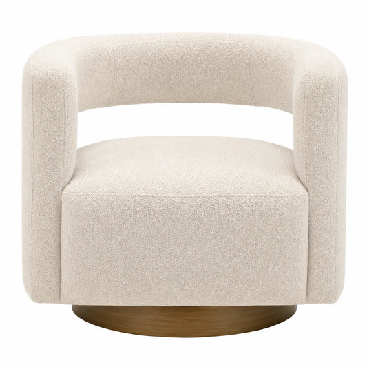 Silla de Tela Boucle Beige con Base Giratoria de Metal