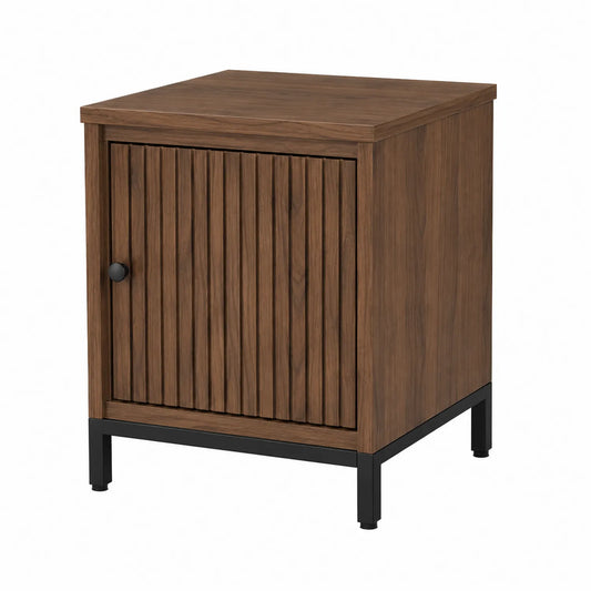 Mesa auxiliar de madera de nogal y acero 60x45x40 cm