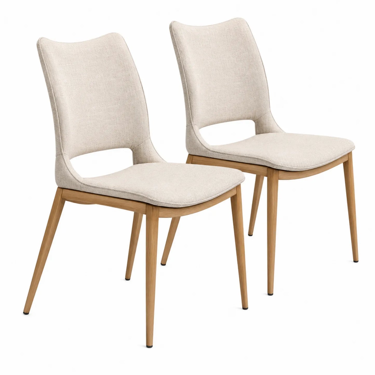 Juego de 2 sillas de comedor con tapizado de lino y patas de madera