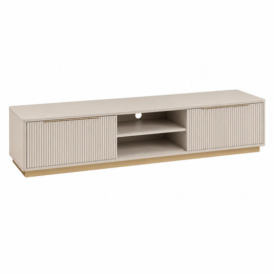 Mueble de TV de madera MDF beige con estantes y puertas 180x40x50 cm