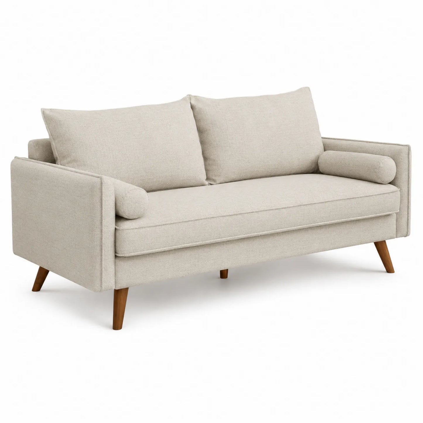 Sofá de 3 plazas de poliéster beige con patas de madera