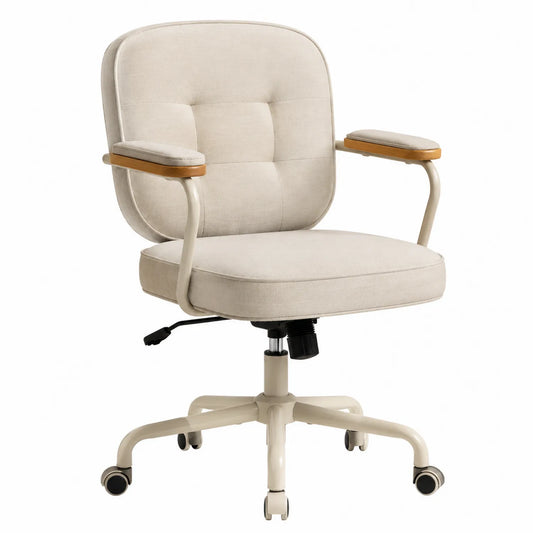 Silla de oficina con ruedas y tapizado de poliéster, beige