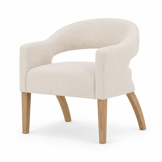 Silla de salón de poliéster beige con patas de roble