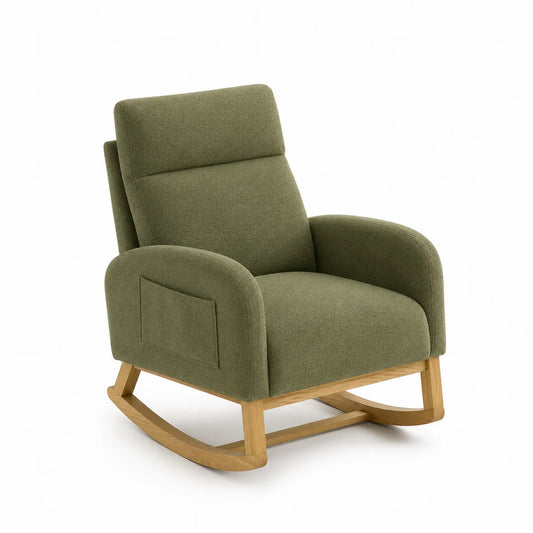Silla mecedora de poliéster con estructura de madera verde