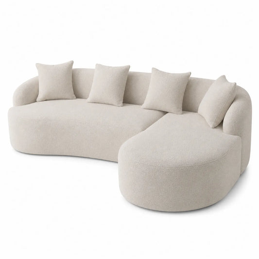 Sofá seccional curvo de poliéster beige con cojines
