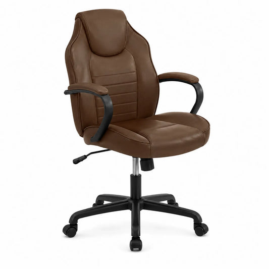 Silla de oficina de cuero sintético marrón con altura ajustable
