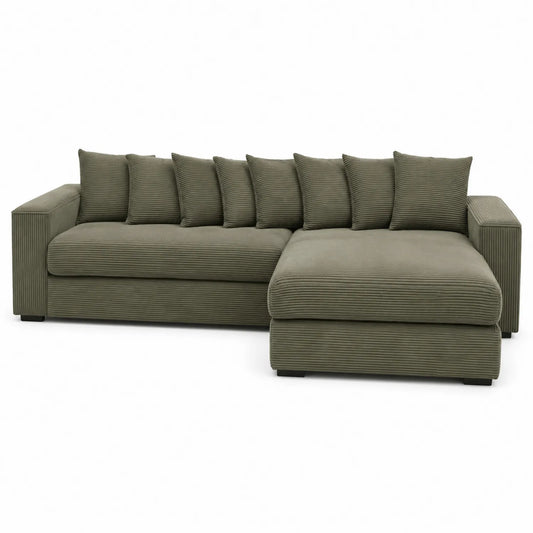 Sofá rinconero de pana verde 300x200 cm