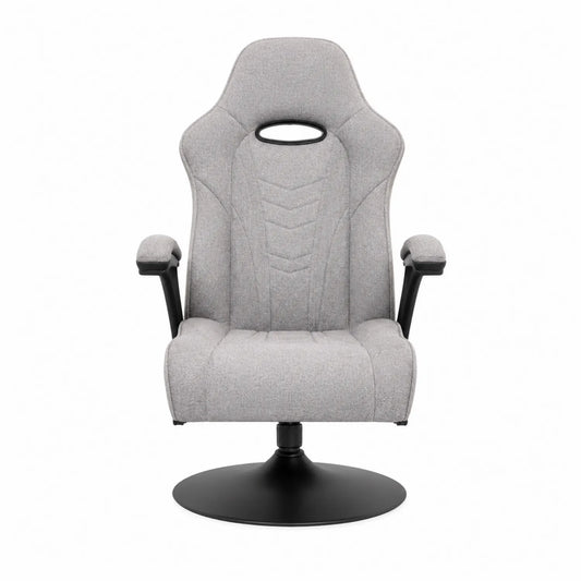 Silla ergonómica de tela gris con base giratoria metálica negra