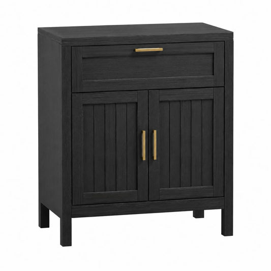 Aparador de madera negro con tiradores dorados 80x40x90 cm