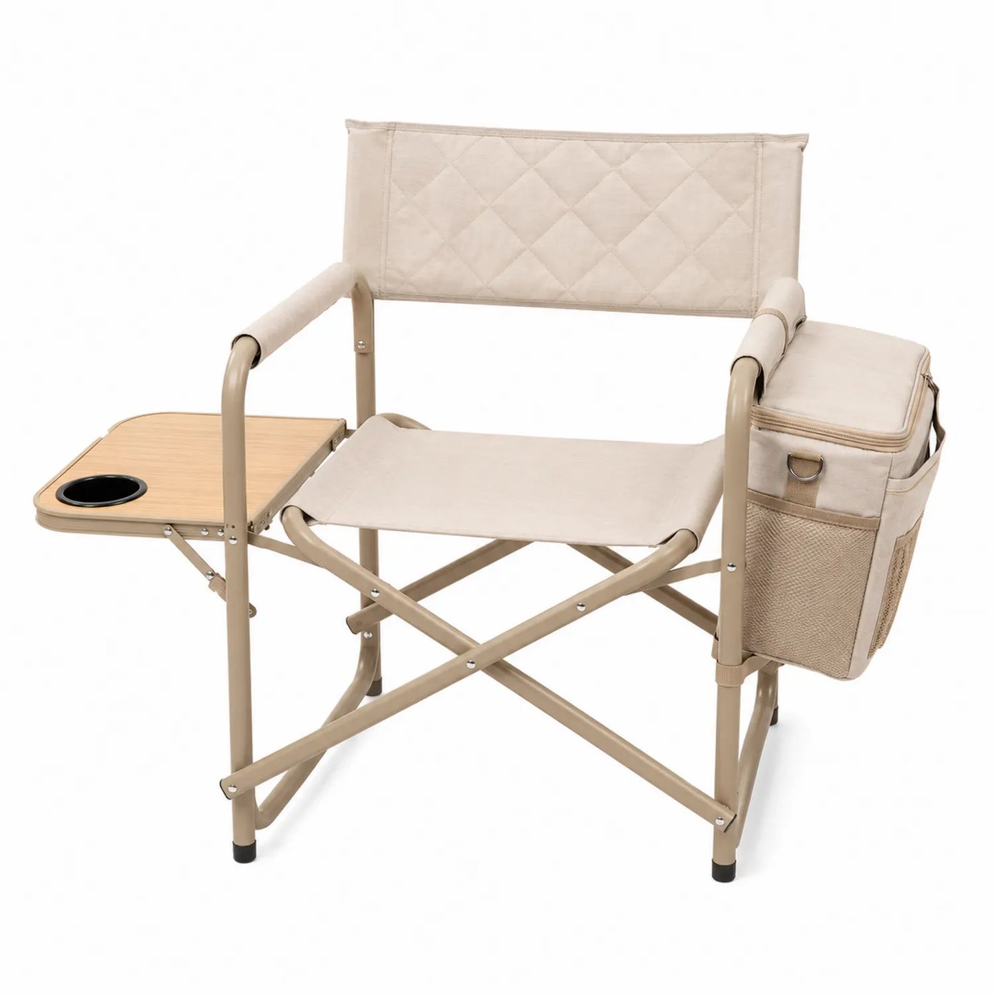 Silla plegable de aluminio con bandeja y bolsa térmica Beige