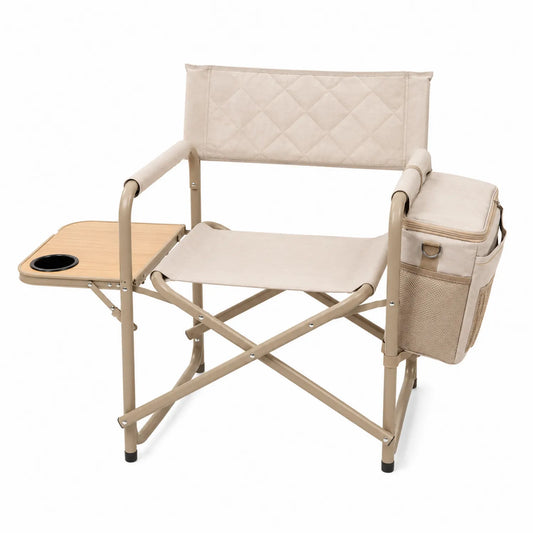 Silla plegable de aluminio con bandeja y bolsa térmica Beige