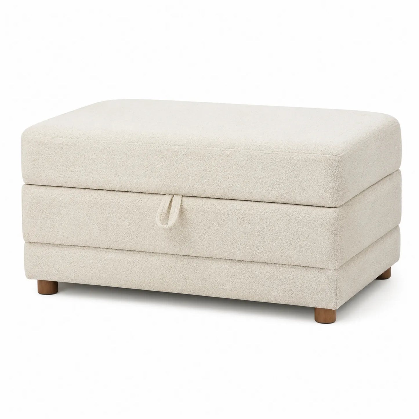 Reposapiés rectangular de tela boucle crema con patas de madera