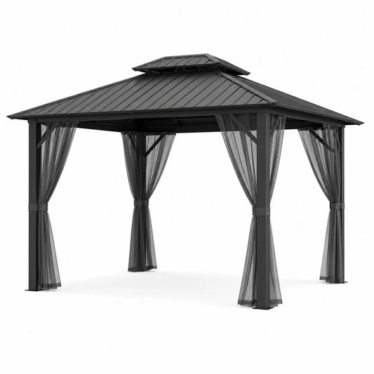 Pérgola de metal 3x3 m con cortinas de poliéster