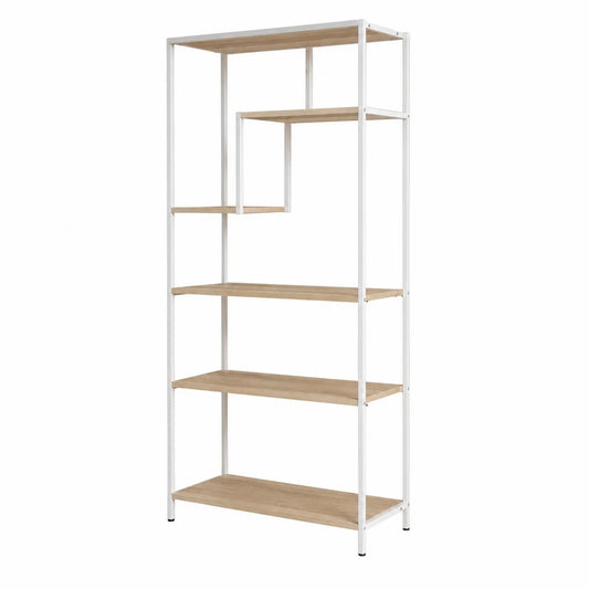 Estantería de metal y madera de roble blanco 180x90x35 cm