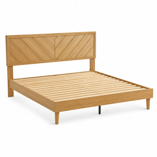 Cama de madera de roble con cabecera decorativa, 200x160 cm
