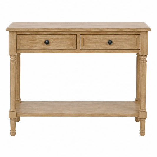 Mesa consola de madera con 2 cajones y estante inferior Roble
