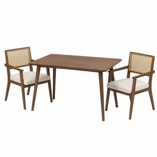 Conjunto de mesa y sillas de comedor de madera y ratán