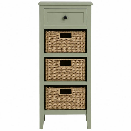 Cajonera de Madera MDF con Cestas de Mimbre Verde 40x30x96 cm