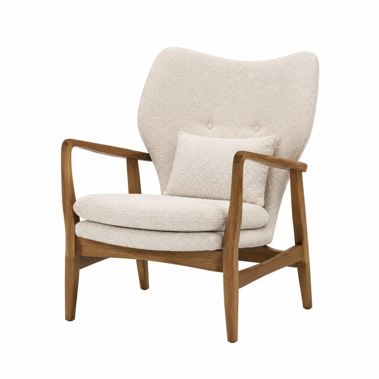 Silla de tela bouclé con estructura de madera de roble Beige